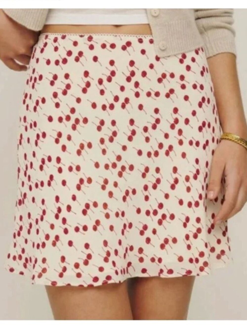 REFORMATION Brandy Skirt Cherry Pudding Flounce Sz L NWT Fun Print Cherries